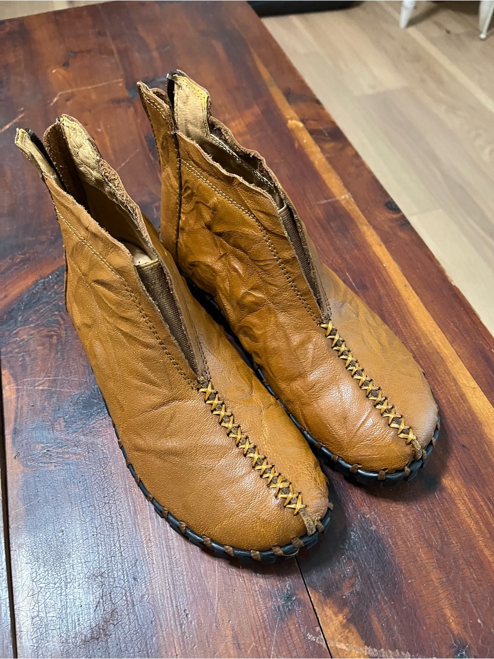 bernie mev. Cognac Leather Slip-On Moccasin Boots